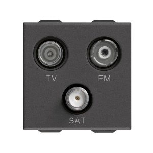 Коаксиална TV розетка TV-FM-SAT единична връзка, три изхода, Карбон мат 2M VIMAR NEVE UP