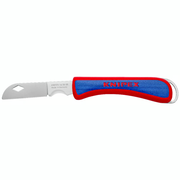 Сгъваем нож за електротехници синьо-червена ръкохватка 120мм KNIPEX