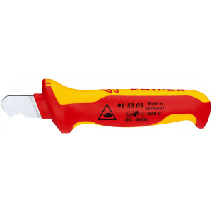 Кабелен нож извит VDE 1000V жълто-червена ръкохватка 170мм KNIPEX