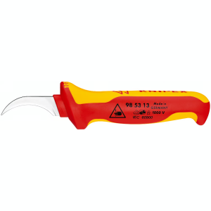 Кабелен нож извит VDE 1000V жълто-червена ръкохватка 190мм KNIPEX