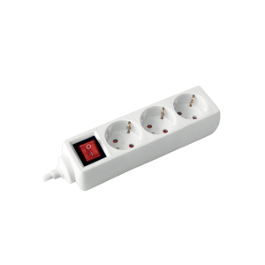 Разклонител с копче БЯЛ 3x2P+E с кабел 3 метра / 1.5mm2 COMMEL