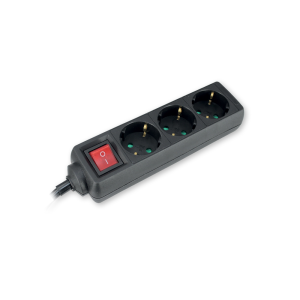 Разклонител с копче ЧЕРЕН 3x2P+E с кабел 3 метра / 1.5mm2 COMMEL