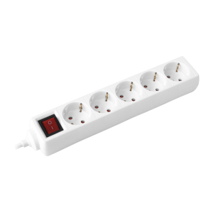 Разклонител с копче БЯЛ 5x2P+E с кабел 5 метра / 1.5mm2 COMMEL