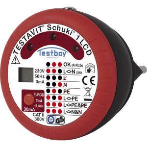 Тестер за контакт шуко CAT II 300Vac ДТЗ 30mA LED и LCD Testavit Schuki 1 TESTBOY