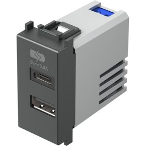 Розетка 2хUSB за зареждане тип A+C 3A 15W 1M, цвят Антрацит, Modul TEM