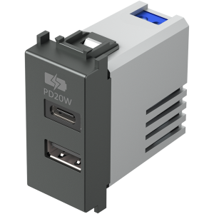Розетка 2хUSB за зареждане тип A+C Power Delivery 20W 1M, цвят Антрацит, Modul TEM