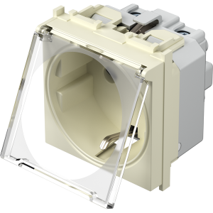 Контакт шуко 2P+E 16A 2M с капаче, цвят Крем гланц, Modul TEM