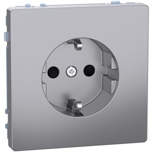 Контакт шуко с лицев панел и Д.З. цвят Неръждаема стомана System Design Merten SE