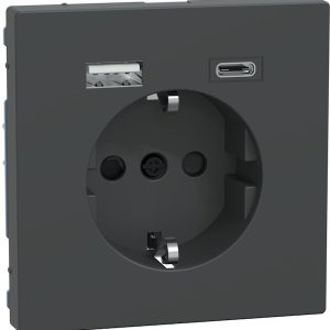 Механизъм контакт шуко 16A + USB A+C 3A 15W с лицев панел цвят Антрацит System Design Merten SE