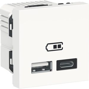 Розетка 2хUSB за зареждане тип A+C 2.4A 12W 2 мод. цвят Бял Unica SE