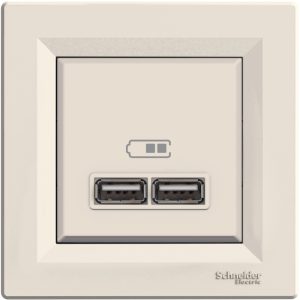 Розетка 2хUSB за зареждане тип A 2.1A 10.5W моноблок цвят Крем Asfora SE