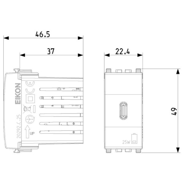 USB-C Контакт Eikon, 1M 25W, Next, Vimar