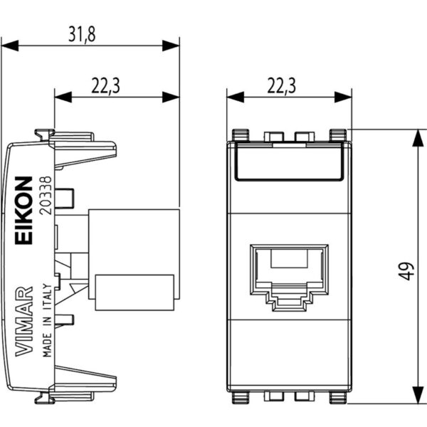 RJ45 Cat5e Avaya UTP Интернет розетка Сив VIMAR EIKON
