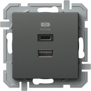 Розетка 2хUSB за зареждане тип A+C Power Delivery 20W цвят Антрацит Logiq TEM