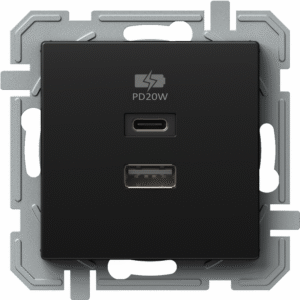 Розетка 2хUSB за зареждане тип A+C Power Delivery 20W цвят Черен Logiq TEM