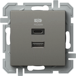 Розетка 2хUSB за зареждане тип A+C Power Delivery 20W цвят Титан Logiq TEM
